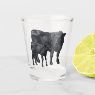 Zwarte Angus-Koe & Cute Calf Shot Glas