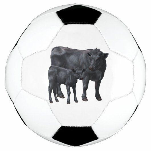Zwarte Angus-Koe & Cute Calf Voetbal (Voorkant)