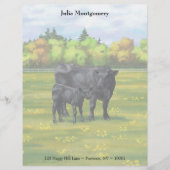 Zwarte Angus-Koe en Cute Calf in Summer Pasture Le Briefhoofd (Voorkant)