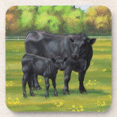 Zwarte Angus-Koe en Cute Calf in zomerperiode Bier Onderzetter (Voorkant)