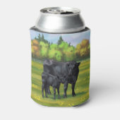 Zwarte Angus-Koe en Cute Calf in zomerperiode Blikjeskoeler (Blikje Achterkant)