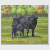 Zwarte Angus-Koe en Cute Calf in zomerperiode Cadeaupapier (Vlak)