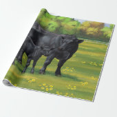 Zwarte Angus-Koe en Cute Calf in zomerperiode Cadeaupapier (Uitgerold)