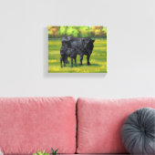 Zwarte Angus-Koe en Cute Calf in zomerperiode Canvas Afdruk (Insitu (Woonkamer))