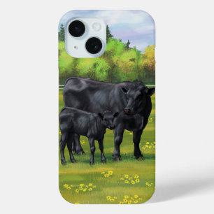 Zwarte Angus-Koe en Cute Calf in zomerperiode iPhone 15 Case