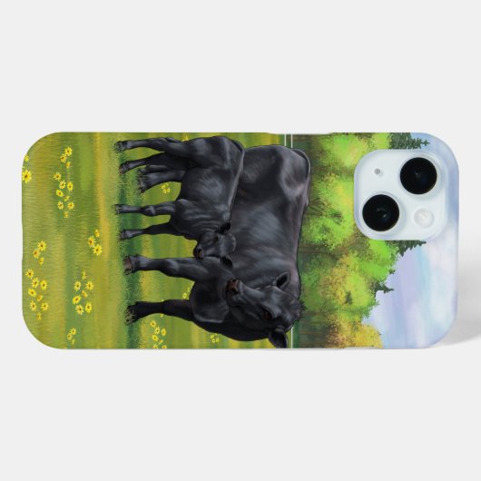 Zwarte Angus-Koe en Cute Calf in zomerperiode Case-Mate iPhone Case (Achterkant (horizontaal))
