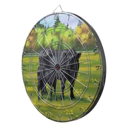 Zwarte Angus-Koe en Cute Calf in zomerperiode Dartbord (Voorkant Rechts)