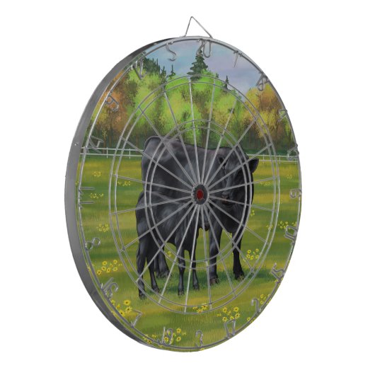 Zwarte Angus-Koe en Cute Calf in zomerperiode Dartbord (Voorkant Links)