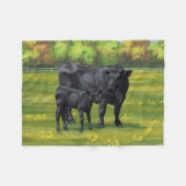 Zwarte Angus-Koe en Cute Calf in zomerperiode Fleece Deken (Voorkant (Horizontaal))