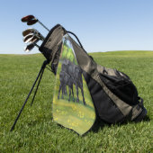 Zwarte Angus-Koe en Cute Calf in zomerperiode Golfhanddoek (Groen)