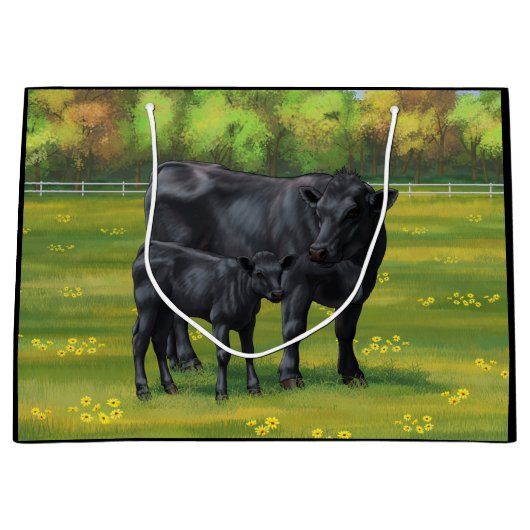 Zwarte Angus-Koe en Cute Calf in zomerperiode Groot Cadeauzakje (Voorkant)