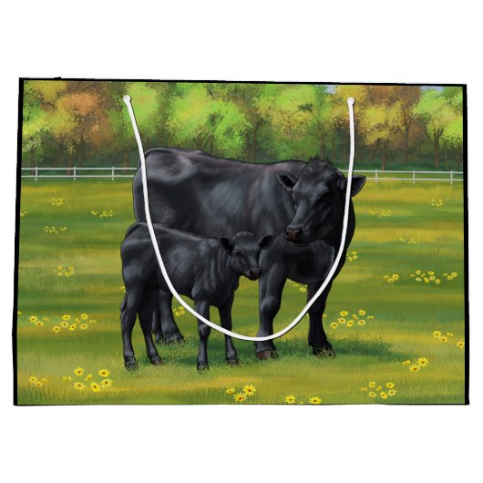 Zwarte Angus-Koe en Cute Calf in zomerperiode Groot Cadeauzakje (Achterkant)