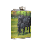 Zwarte Angus-Koe en Cute Calf in zomerperiode Heupfles (Rechts)