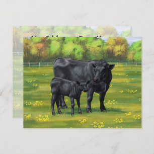 Zwarte Angus-Koe en Cute Calf in zomerperiode Kaart