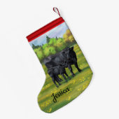 Zwarte Angus-Koe en Cute Calf in zomerperiode Kleine Kerstsok (Achterkant (Hangend))