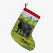 Zwarte Angus-Koe en Cute Calf in zomerperiode Kleine Kerstsok (Voorkant (Hangend))