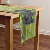 Zwarte Angus-Koe en Cute Calf in zomerperiode Korte Tafelloper (Voorbeeld)