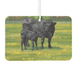 Zwarte Angus-Koe en Cute Calf in zomerperiode Luchtverfrisser