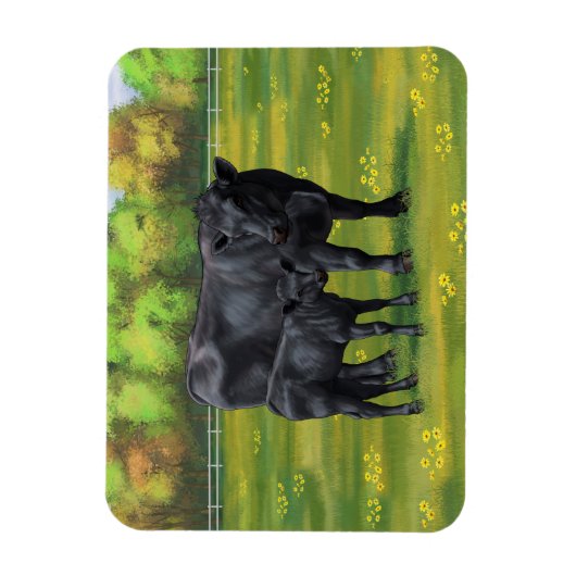Zwarte Angus-Koe en Cute Calf in zomerperiode Magneet (Verticaal)