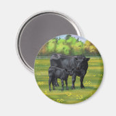 Zwarte Angus-Koe en Cute Calf in zomerperiode Magneet (Voorkant / Achterkant)