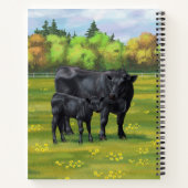 Zwarte Angus-Koe en Cute Calf in zomerperiode Notitieboek (Achterkant)