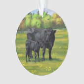 Zwarte Angus-Koe en Cute Calf in zomerperiode Ornament (voorkant)