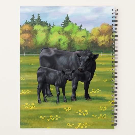 Zwarte Angus-Koe en Cute Calf in zomerperiode Planner (Achterkant)