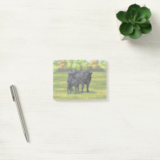 Zwarte Angus-Koe en Cute Calf in zomerperiode Post-it® Notes (Kantoor)
