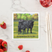 Zwarte Angus-Koe en Cute Calf in zomerperiode Servet (Insitu)