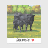Zwarte Angus-Koe en Cute Calf in zomerperiode Sticker (Vel)