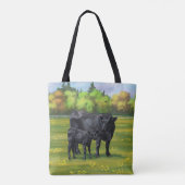 Zwarte Angus-Koe en Cute Calf in zomerperiode Tote Bag (Achterkant)