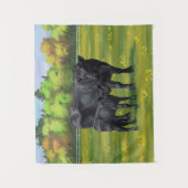 Zwarte Angus-Koe en Cute Calf in zomerperiode Wandkleed (Voorkant)