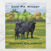 Zwarte Angus-Koe en Cute Calf in zomerperiode Wijn Etiket (Enkel label)