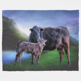 Zwarte Angus-koe en kalf Fleece Deken