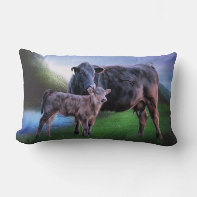 Zwarte Angus-koe en -kalf Kussen (Voorkant)