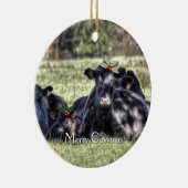Zwarte Angus Koeien kerstversieringen Keramisch Ornament (Rechts)