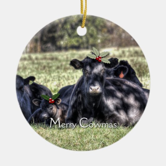 Zwarte Angus Koeien kerstversieringen Keramisch Ornament (Voorkant)