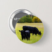 Zwarte Angus Pair in Field Ronde Button 5,7 Cm (Voorkant /achterkant)