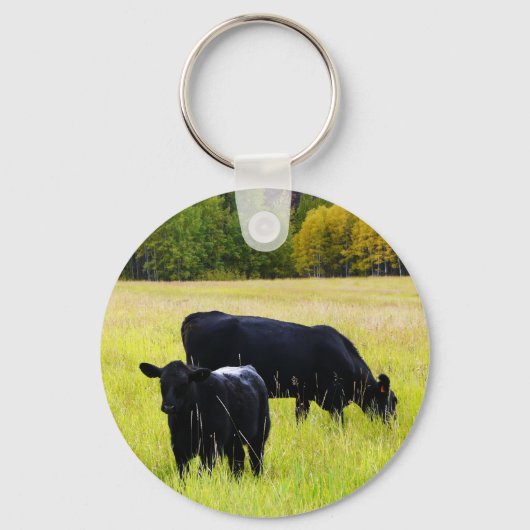 Zwarte Angus Pair in Field Sleutelhanger (Voorkant)