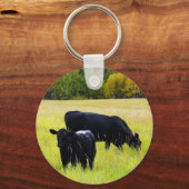 Zwarte Angus Pair in Field Sleutelhanger (Voorkant)