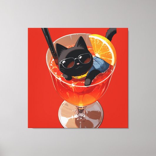 ZWARTE ANIME KAT IN EEN GLAS SAP CANVAS AFDRUK (Voorkant)