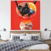 ZWARTE ANIME KAT IN EEN GLAS SAP CANVAS AFDRUK (Insitu (Slaapkamer))