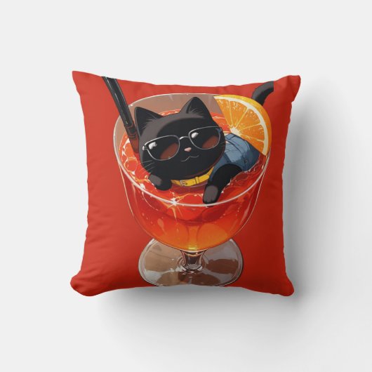 ZWARTE ANIME KAT IN EEN GLAS SAP KUSSEN (Voorkant)