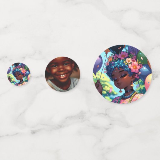  zwarte anime meisje met verjaardag gepersonalisee confetti (Achterkanten)