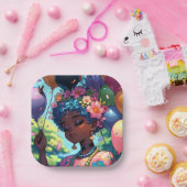  zwarte anime meisje met verjaardag papieren bordje (Feest)