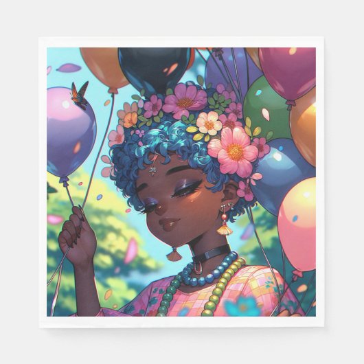 zwarte anime meisje met verjaardag servet (Voorkant)