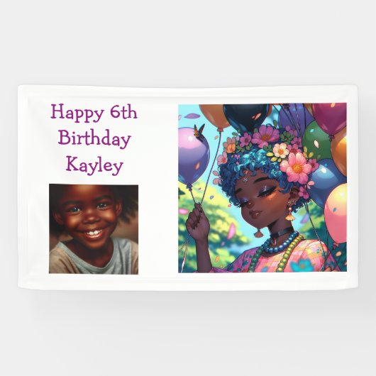  zwarte anime meisje met verjaardag spandoek (Horizontaal)