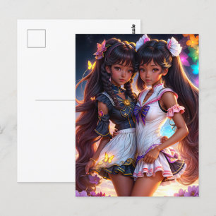 Zwarte Anime Meisjes Animecore Kunst Briefkaart