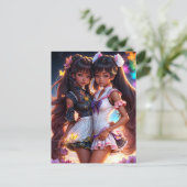 Zwarte Anime Meisjes Animecore Kunst Briefkaart (Staand voorkant)