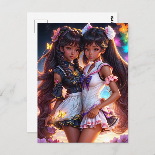 Zwarte Anime Meisjes Animecore Kunst Briefkaart (Voorkant / Achterkant)